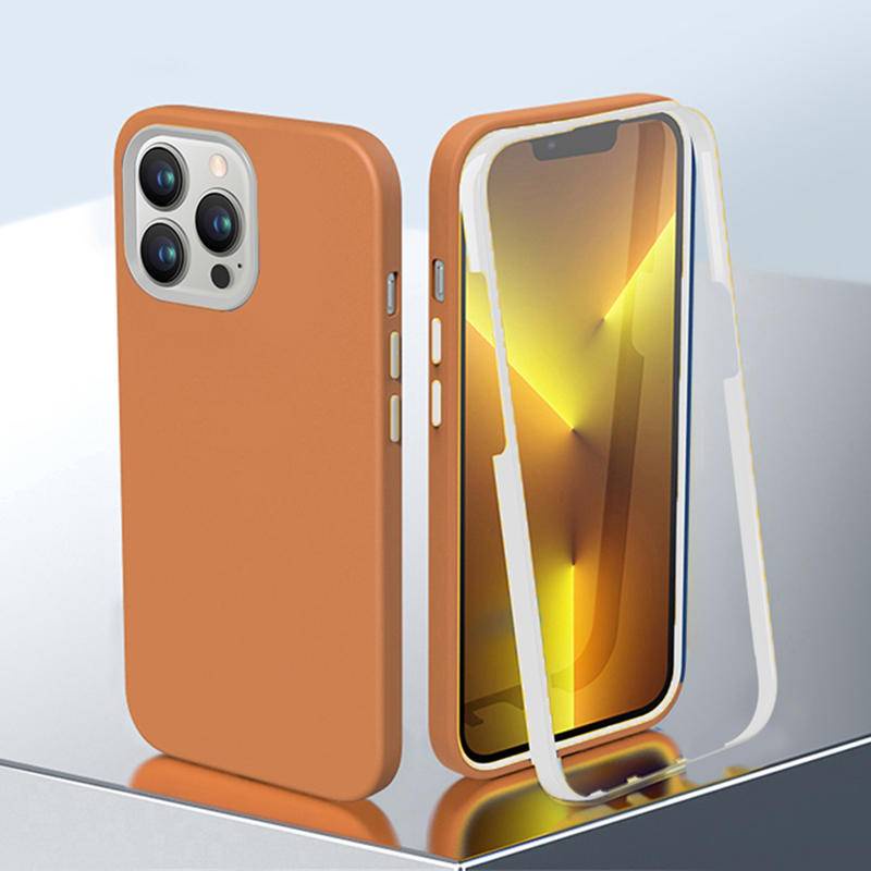 Ốp Điện Thoại Silicon Mềm Màu Kẹo Bảo Vệ Toàn Diện 360 Độ Chống Sốc 3 Trong 1 Cho iPhone 14 13 12 11 Pro Max Plus