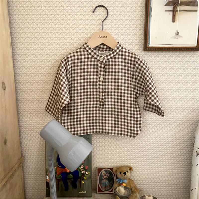 Áo Sơ Mi Tay Dài Vải Cotton Mỏng Kẻ Sọc Ca Rô Thiết Kế Dễ Thương Cho Bé Từ 0-3 Tuổi