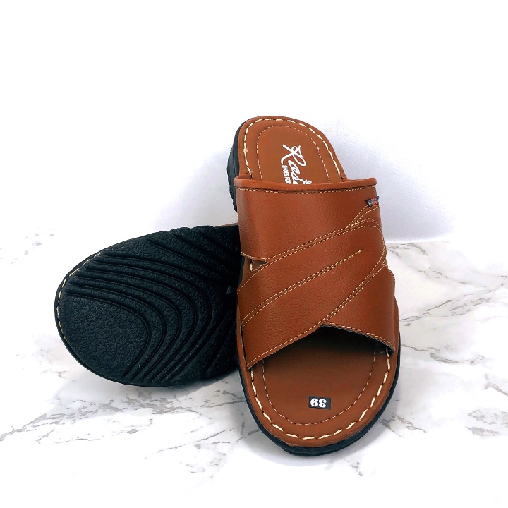 Dép da pu nam trung niên đã may đế chắc chắn Quà tặng bố- 2 màu quai vàng bò-quai phối chéo- DEP 06