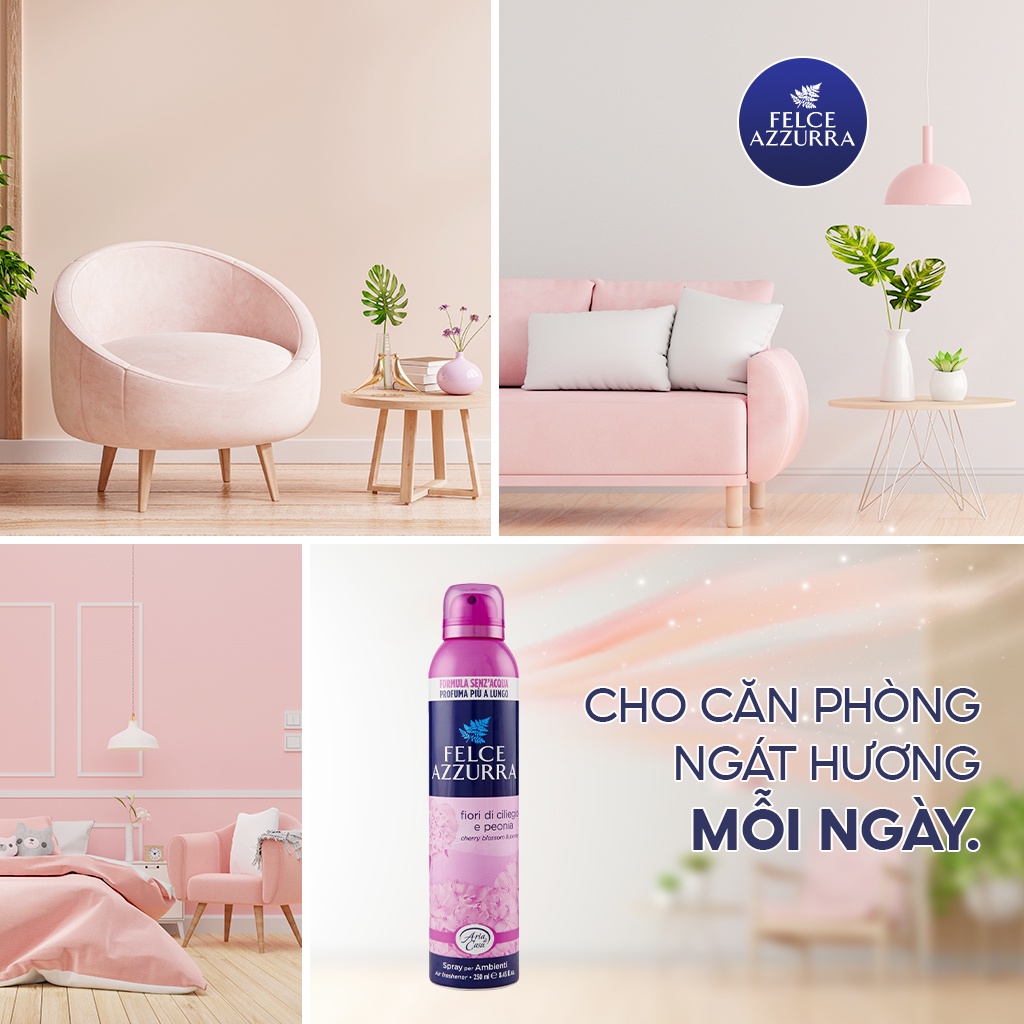 Xịt Phòng Felce Azzurra Hương Nước Hoa Ý, Chiết Xuất Oải Hương &amp; Diên Vĩ Thư Giãn 250ml - 8001280032066