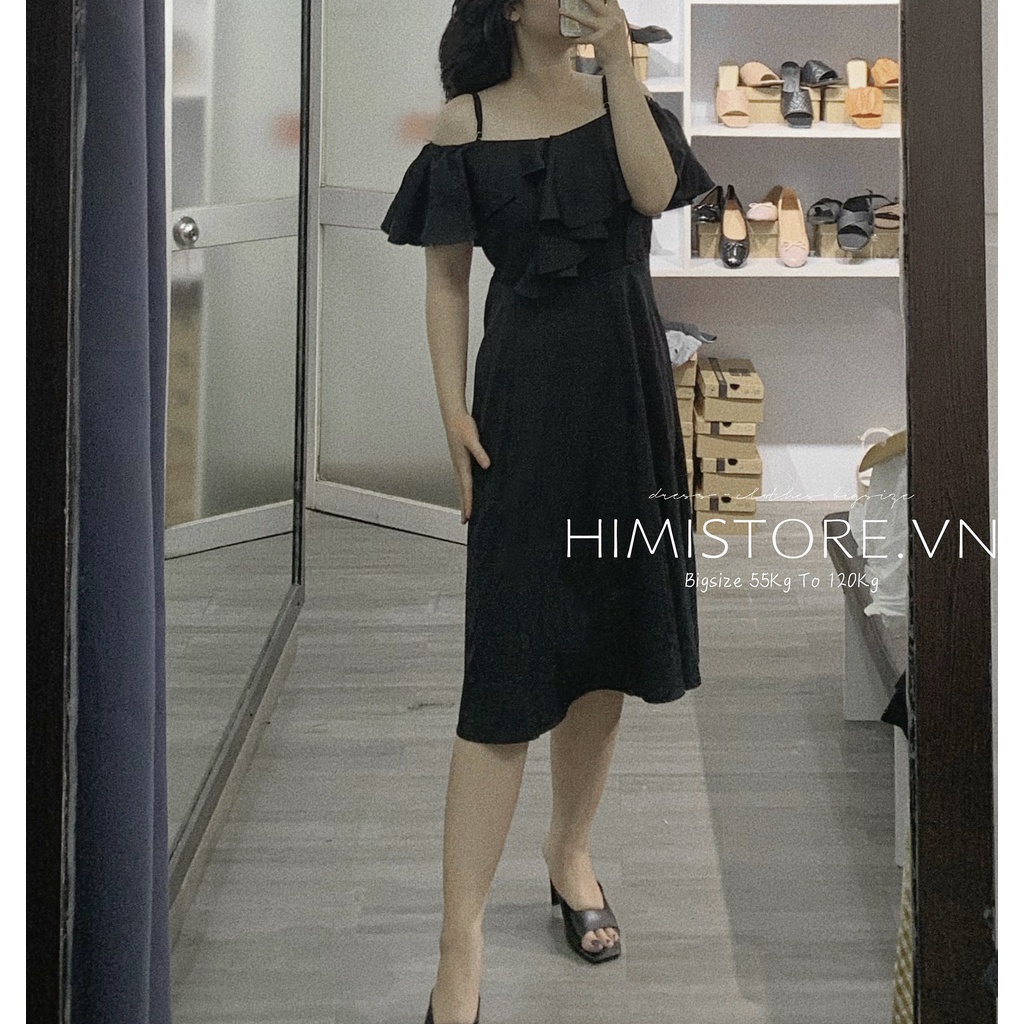 Đầm Xòe Hai Dây Trễ Vai Phối Bèo Mặc Được Hai Kiểu Có Đến Size 100Kg Thương Hiệu HIMISTORE