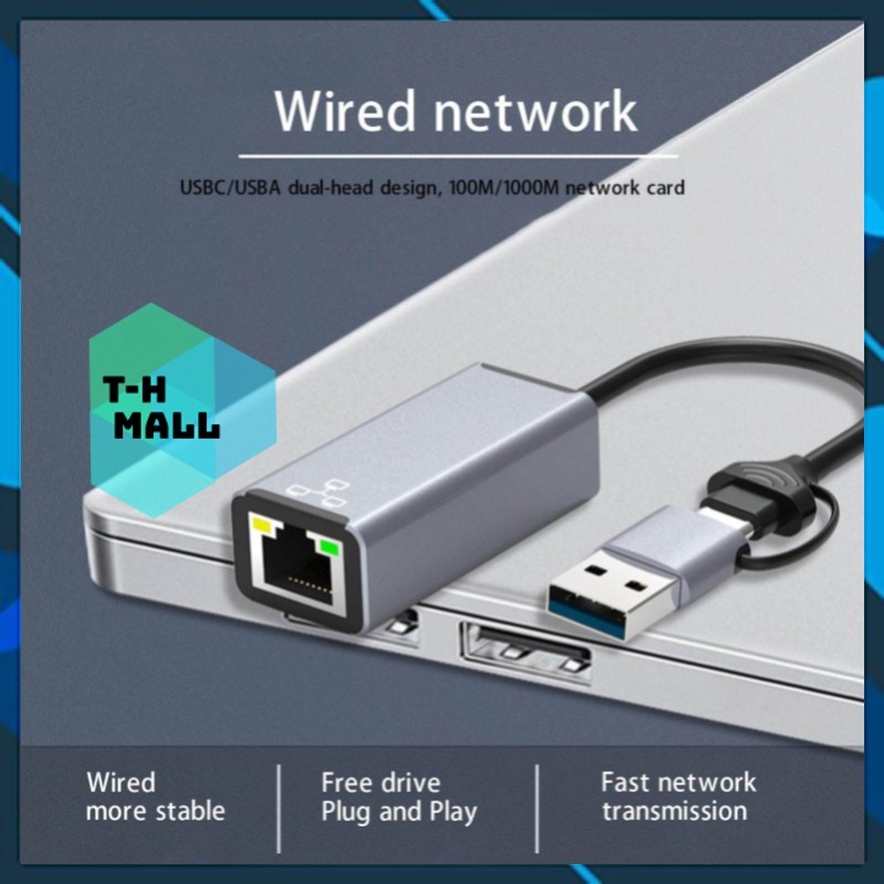 Bộ Chuyển Đổi Hub Loại Type C / USB-A sang RJ45 GIGABIT Lan 1Gbps 1000Mbp 100Mbps