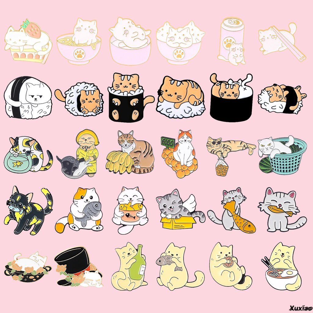 Ghim Cài Áo Hợp Kim Tráng Men Hình Mèo Ăn Sushi Hoạt Hình Dễ Thương