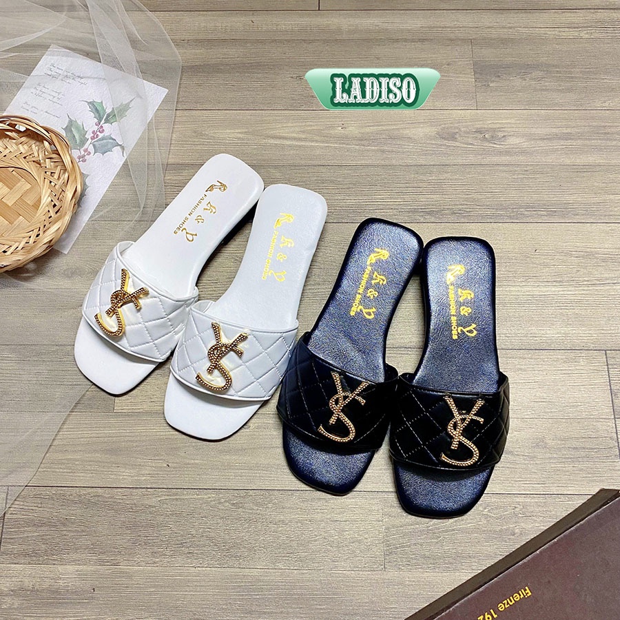 Dép quai ngang nữ thời trang họa tiết chữ phối đá siêu đẹp LADISO- TT439