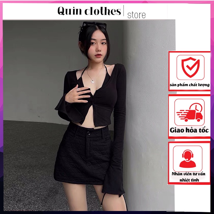 Set Đồ Nữ,Set Croptop Tay Dài,Áo Croptop Tay Dài Kèm Yếm