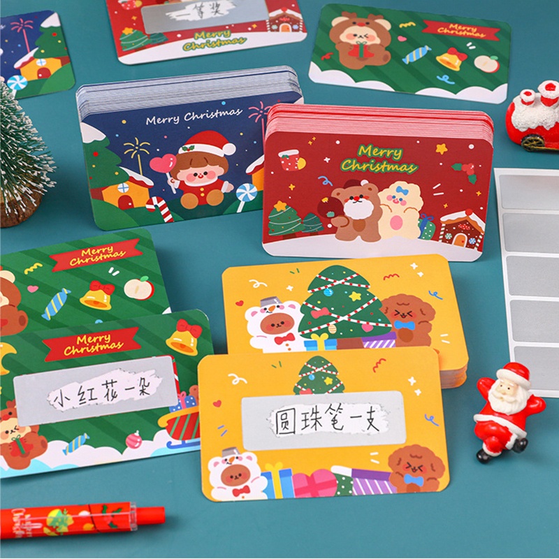 Set 20 tấm thẻ cào viết tay làm phần thưởng cho học sinh họa tiết giáng sinh dễ thương