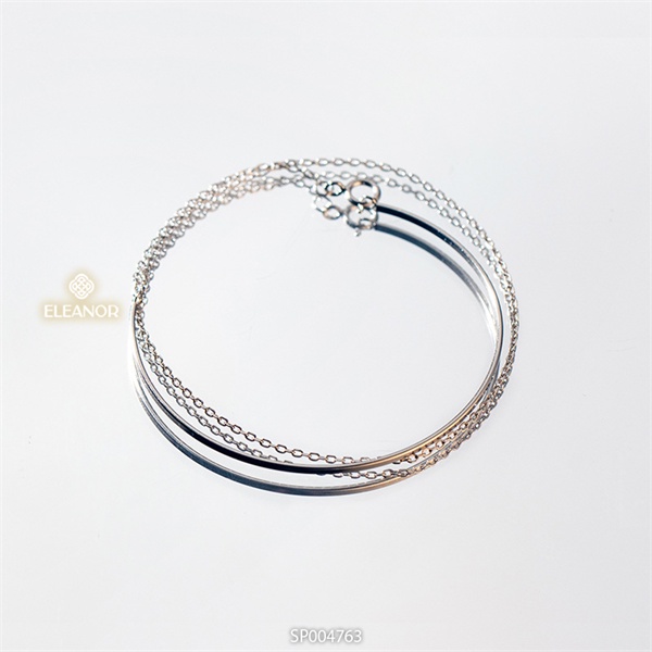 Vòng tay nữ bạc 925 Eleanor Accessories sợi mảnh phối mắt xích viền trơn phụ kiện trang sức 4763