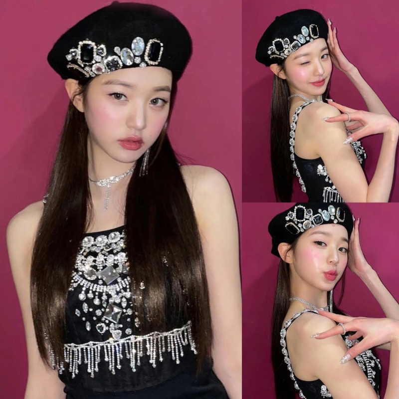 Youyo Mũ Nồi Beret Đính Đá Kiểu Họa Sĩ Pháp Cho Nữ