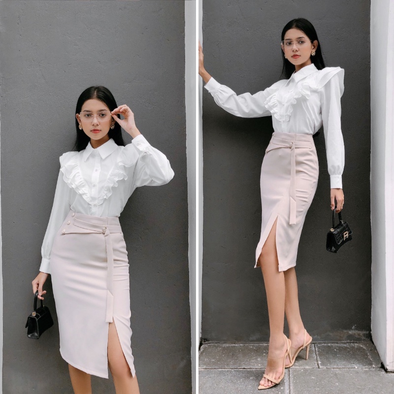 Chân váy midi công sở xẻ tà có BIGSIZE dài qua gối phong cách trẻ trung năng động đi làm đi tiệc siêu xinh CV39