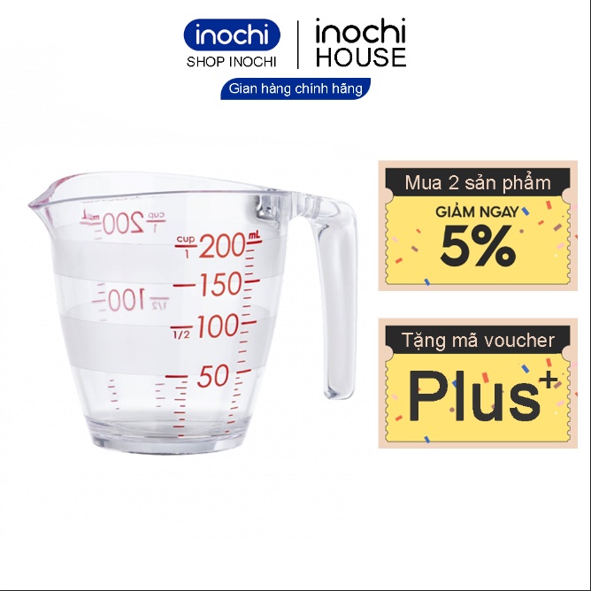 Cốc định lượng YOKO INOCHI cốc đong nhựa 200ml dung dịch dùng trong nấu ăn pha chế nhựa nguyên sinh kháng khuẩn Ag+