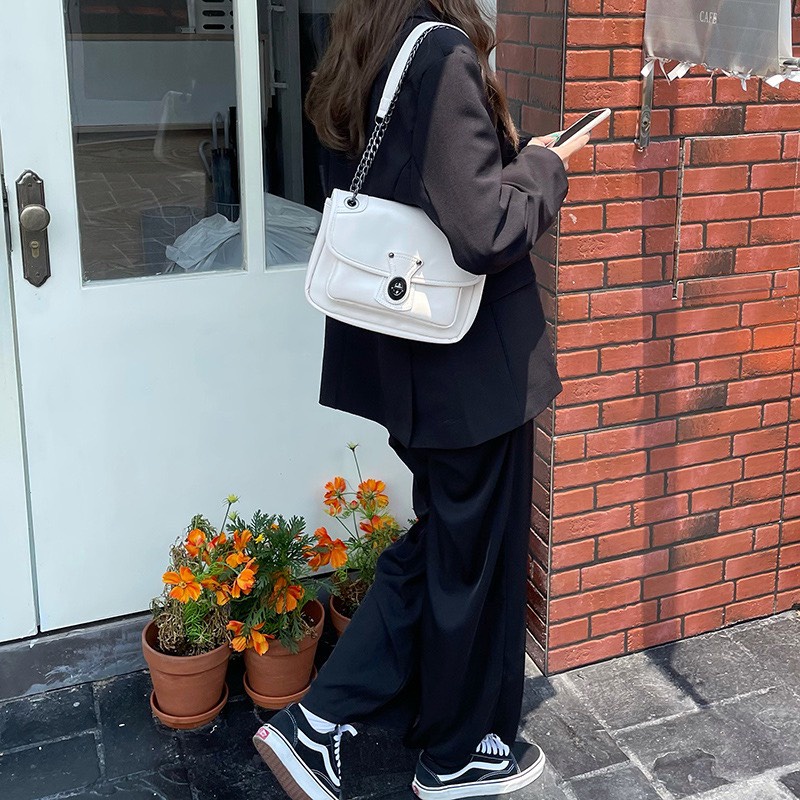 Túi xách nữ dây đôi đeo chéo đeo vai dây đeo phối xích phong cách Hàn Quốc