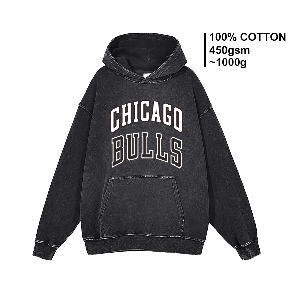 Áo hoodie wash oversize Uninor chất nỉ chân cua 100% cotton mũ 2 lớp in hình Chicago