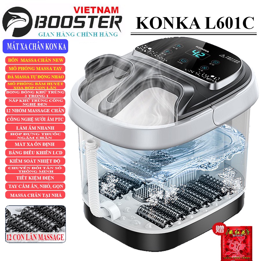 Bồn Ngâm Chân Massage, Máy Massage Ngâm Chân Thải Độc Xoa Bóp Bấm Huyệt Bằng 30 Con Lăn, Tự Động Làm Nóng