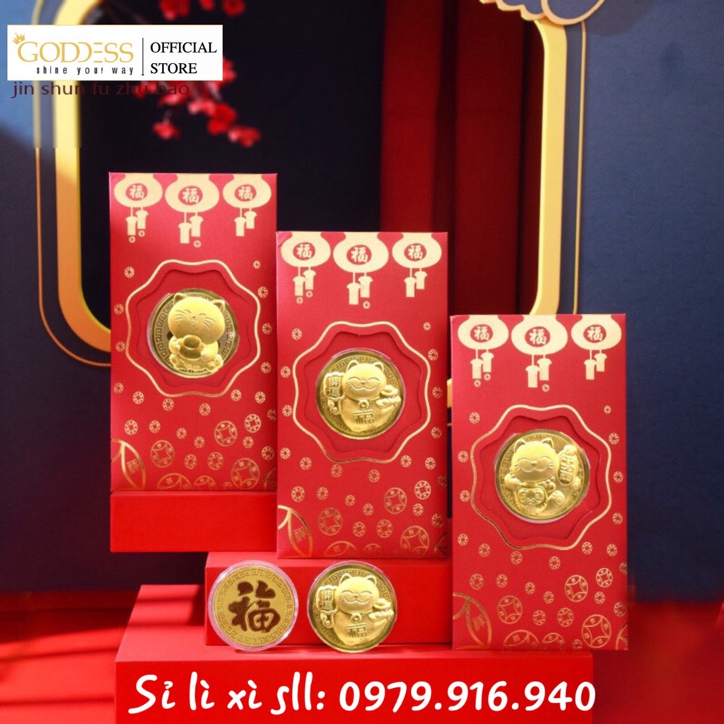Bao Lì xì tết Quý Mão 2023 - Lì Xì Thần Tài Mạ Vàng - Mèo Mạ Vàng 24K Hồng Kông Màu Đỏ May Mắn Rước Tài Lộc Giá Sỉ