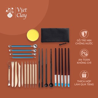 Bộ các món dụng cụ làm gốm, khắc đất sét, tạo hình, làm đồ handmade đơn giản, làm đồ gốm tại nhà
