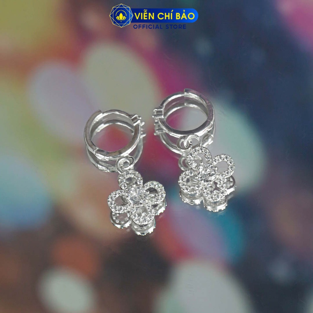 Khuyên tai bạc nữ hoa đính đá chất liệu bạc 925 thời trang phụ kiện trang sức Viễn Chí Bảo B400772