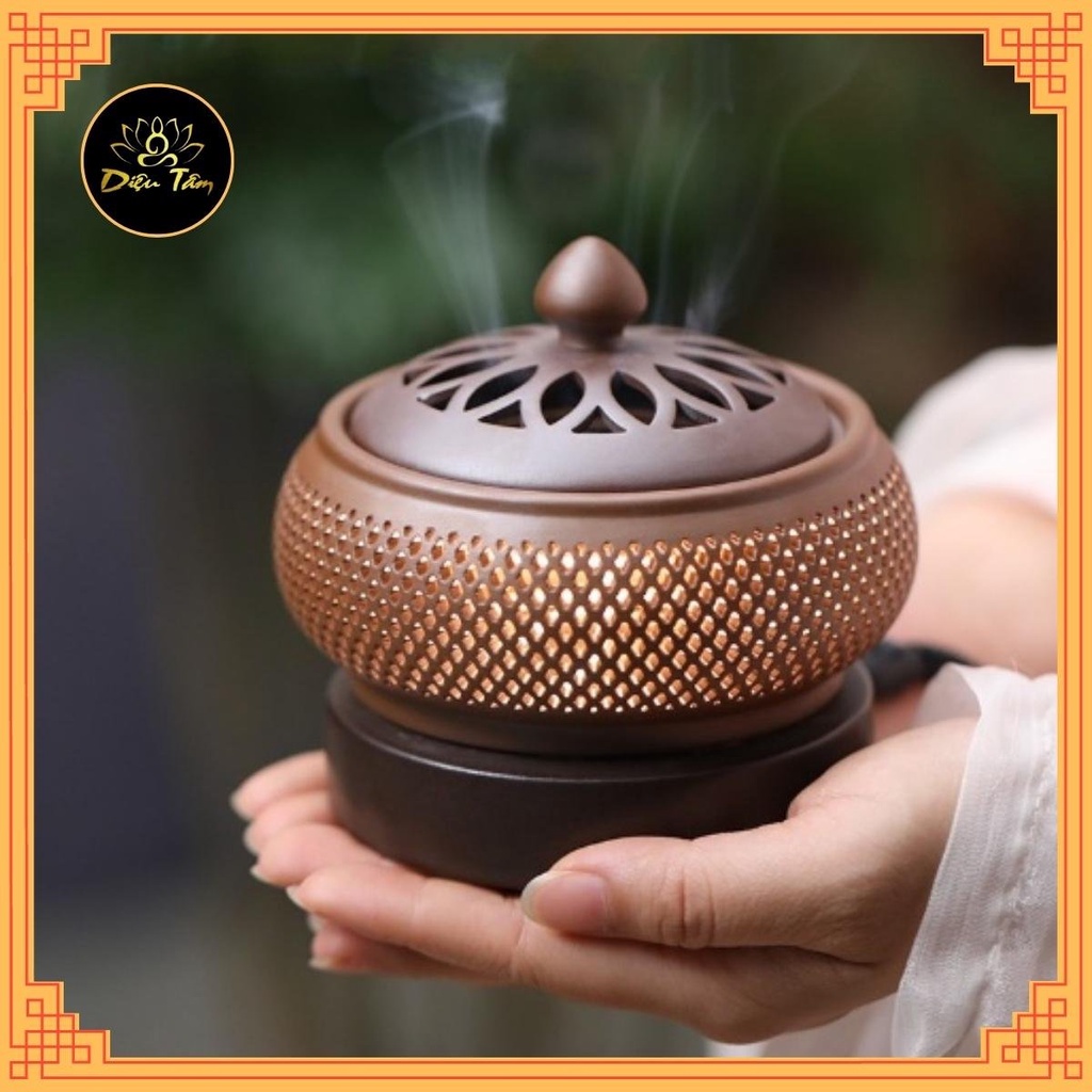 Máy xông tinh dầu phòng ngủ , đèn xông tinh dầu gốm dùng để đốt tinh dầu thơm phòng, chanh sả , vỏ bưởi bồ kết trầm