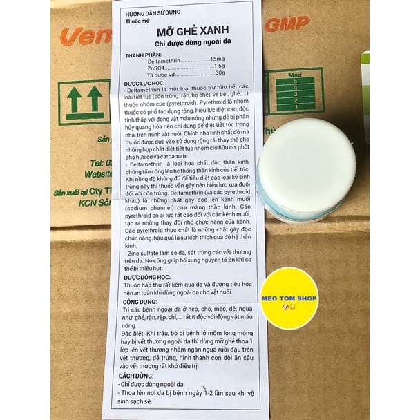 Mỡ ghẻ xanh bôi ghẻ vết thương, trừ ve rận cho chó mèo