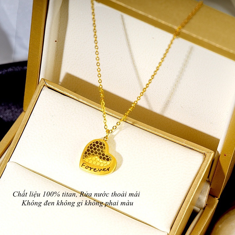 Dây chuyền trái tim bằng chất liệu titan không gỉ mạ vàng 18k khắc chữ thiết kế trẻ trung xinh xắn dành cho nữ