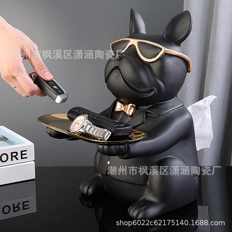 Hộp Đựng Khăn Giấy Bằng Gốm Hình Chó Bull Kiểu Pháp Sang Trọng Trang Trí Phòng Khách