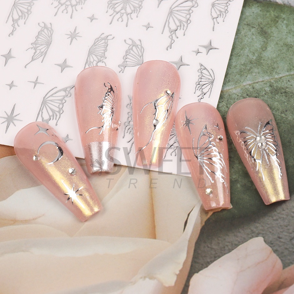 Miếng dán trang trí móng tay STZPRONAIL hình bướm 3D lấp lánh thiết kế sang trọng