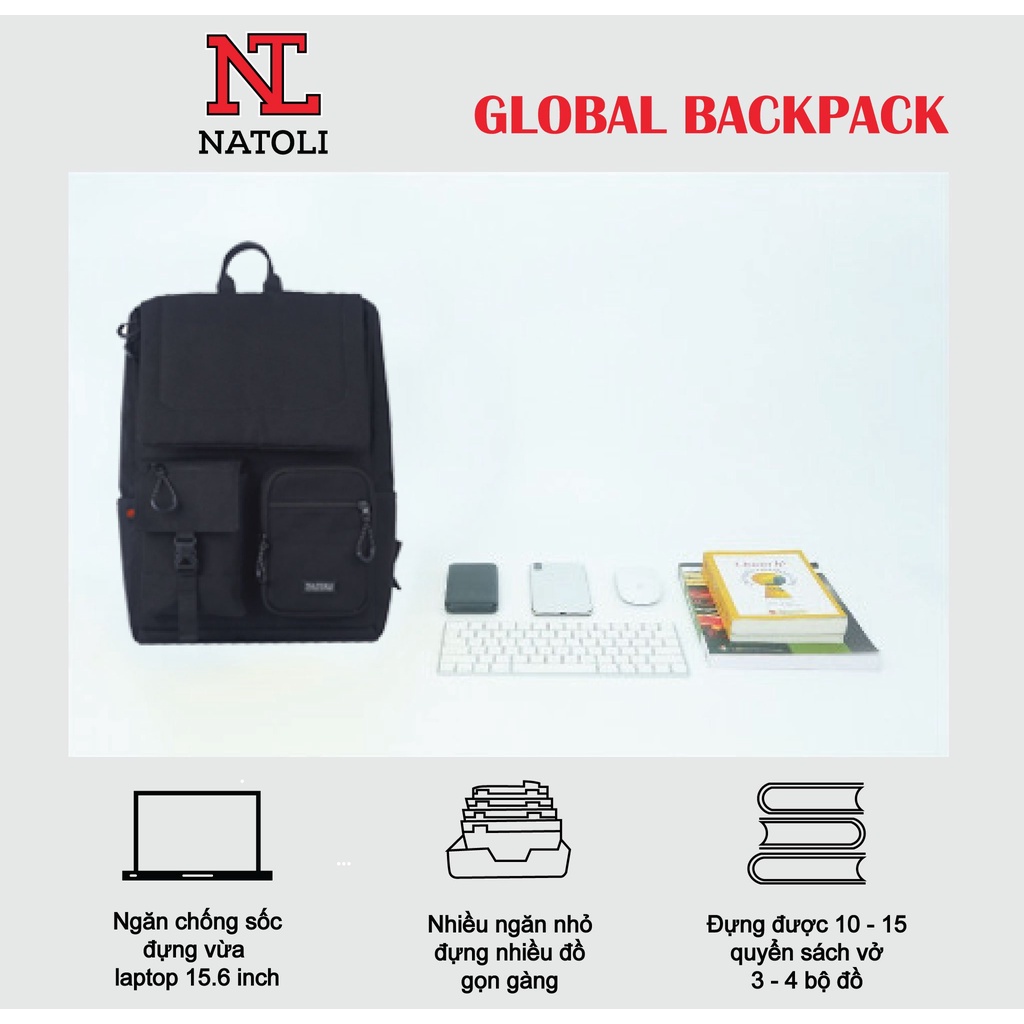 Balo Laptop 15 6 Inch Chống Sốc Nam Nữ NATOLI Chống Nước Đi Học Thời Trang GLOBAL BACKPACK