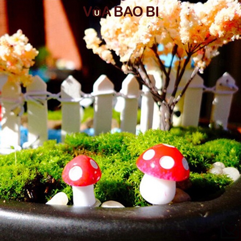 Set 10 cây nấm mini tiểu cảnh trang trí chậu cây, cây thông giáng sinh, quà tặng handmade DIY