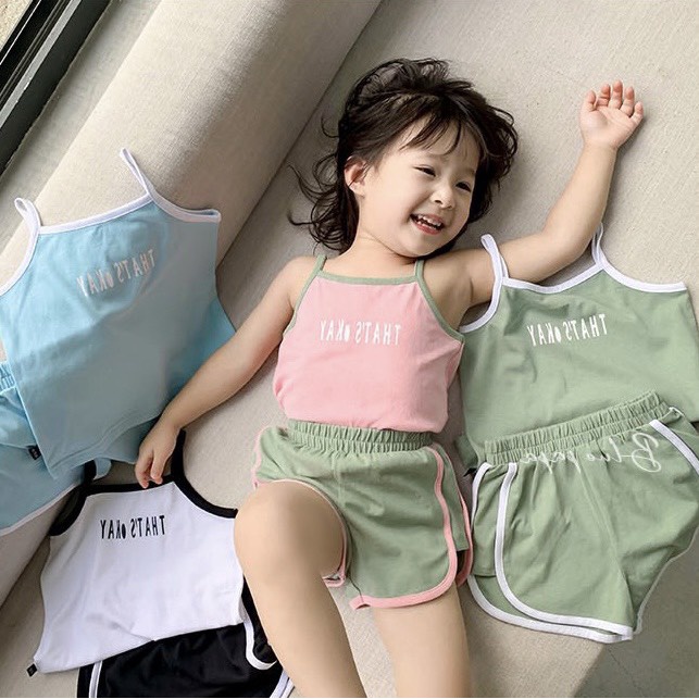 Bộ quần áo trẻ em 2 dây AF KID That's Okay cho bé gái chất cotton 4 chiều cao cấp, siêu mềm mịn mát 6-22kg