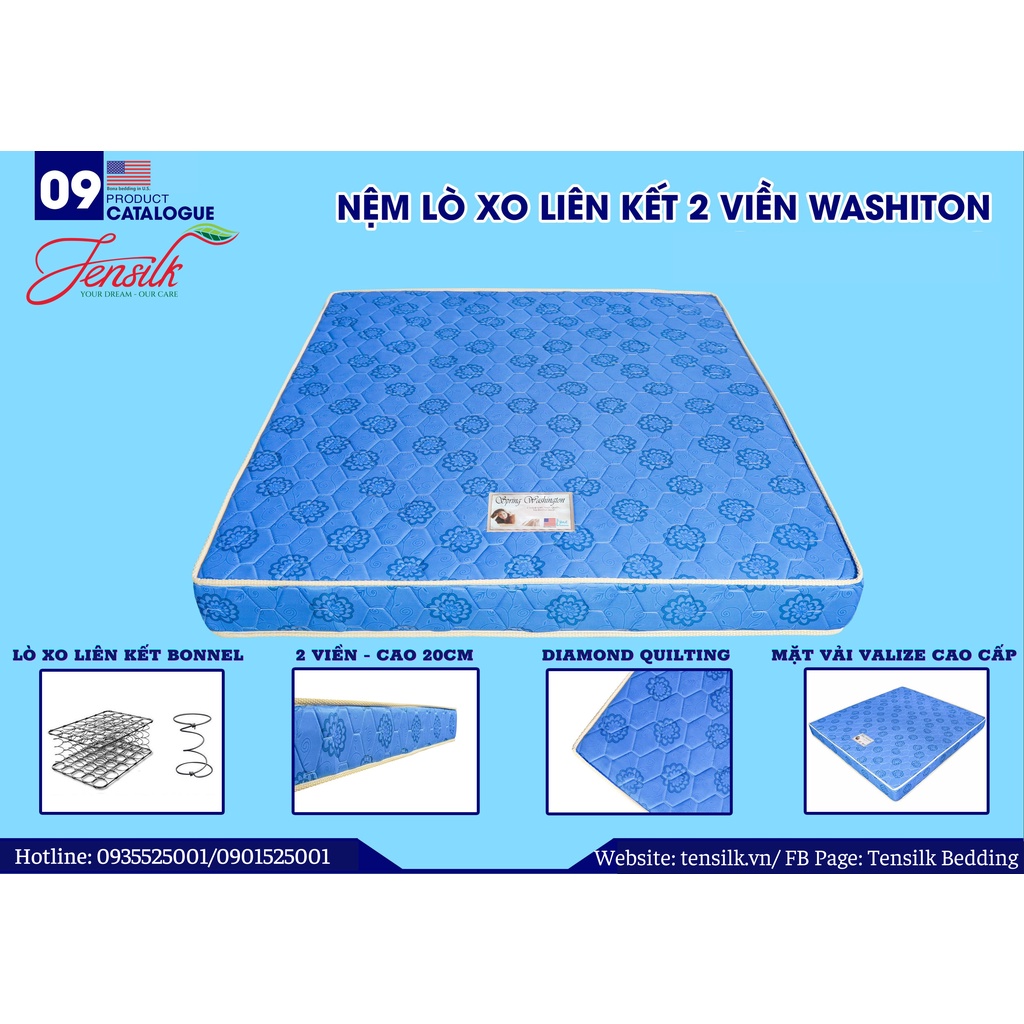Nệm Lò Xo Liên Kết WASHINGTON - Nệm lò xo Khách sạn cao cấp, Bảo hành chính hãng 10 năm