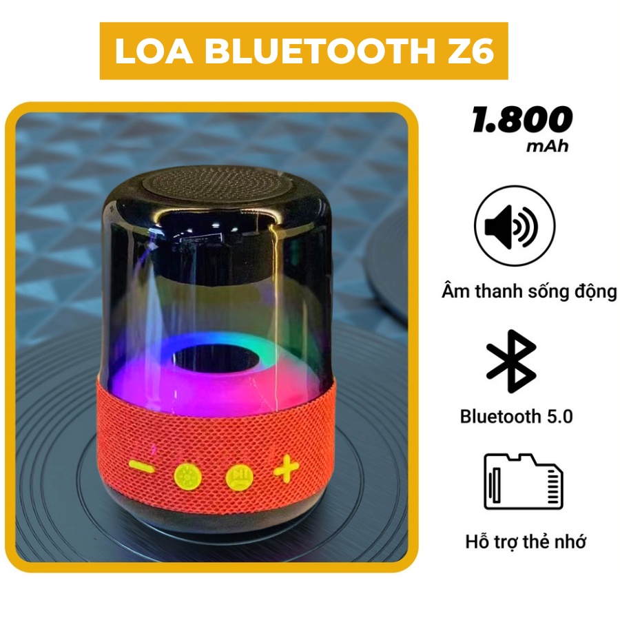 Loa Bluetooth Mini Z6 Nhỏ Gọn Tiện Lợi 5.0 Âm Thanh Sống Động LED RGB nháy theo nhạc Hỗ Trợ Thẻ SD-LC DESIGN