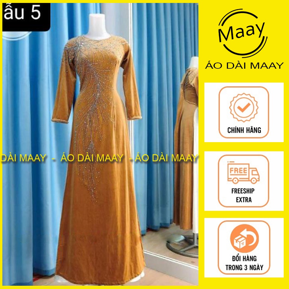 Áo dài nhung tặng mẹ đính kết bằng tay cao cấp, áo dài bà sui/trung niên - Áo dài Maay