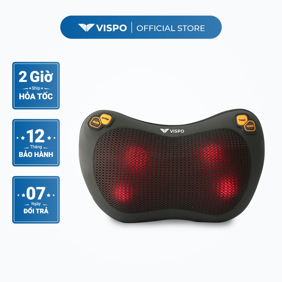 Gối Massage Nhiệt Hồng Ngoại VISPO VP-G23 - 4 Bi Xoay Chuyên Dùng Cho Cổ, Vai, Gáy, Thắt Lưng - Bảo Hành 12 tháng