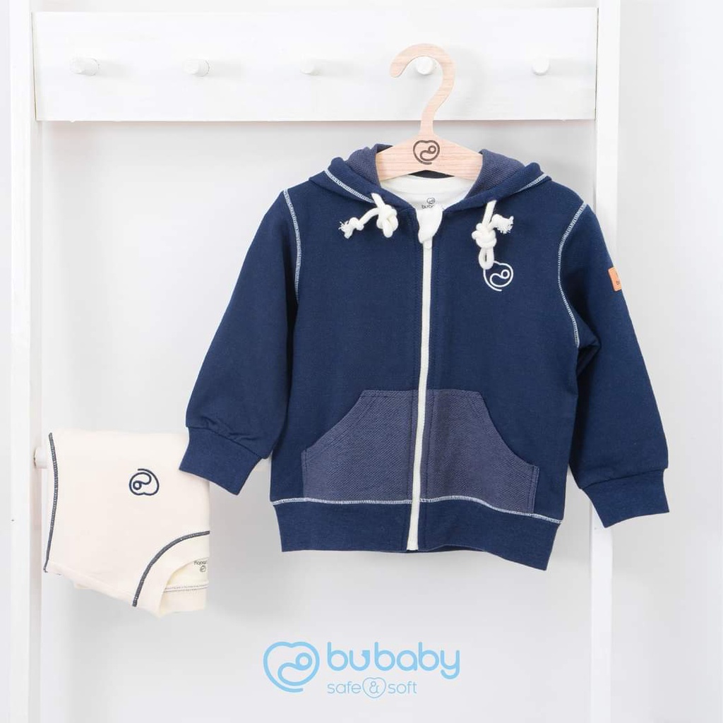 [CHÍNH HÃNG] Áo dài tay khóa giữa có mũ Terry Cotton thu đông trẻ em Bu