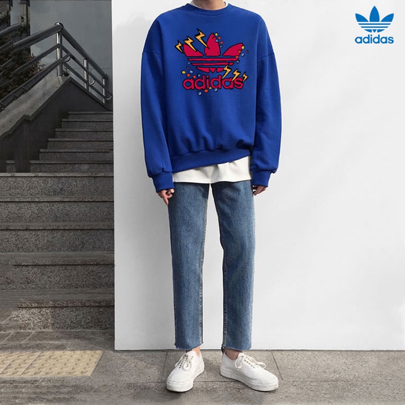 Áo Sweater Adidas / Clover 100% Tay Dài Dáng Rộng Thoải Mái Trẻ Trung Cho Nam