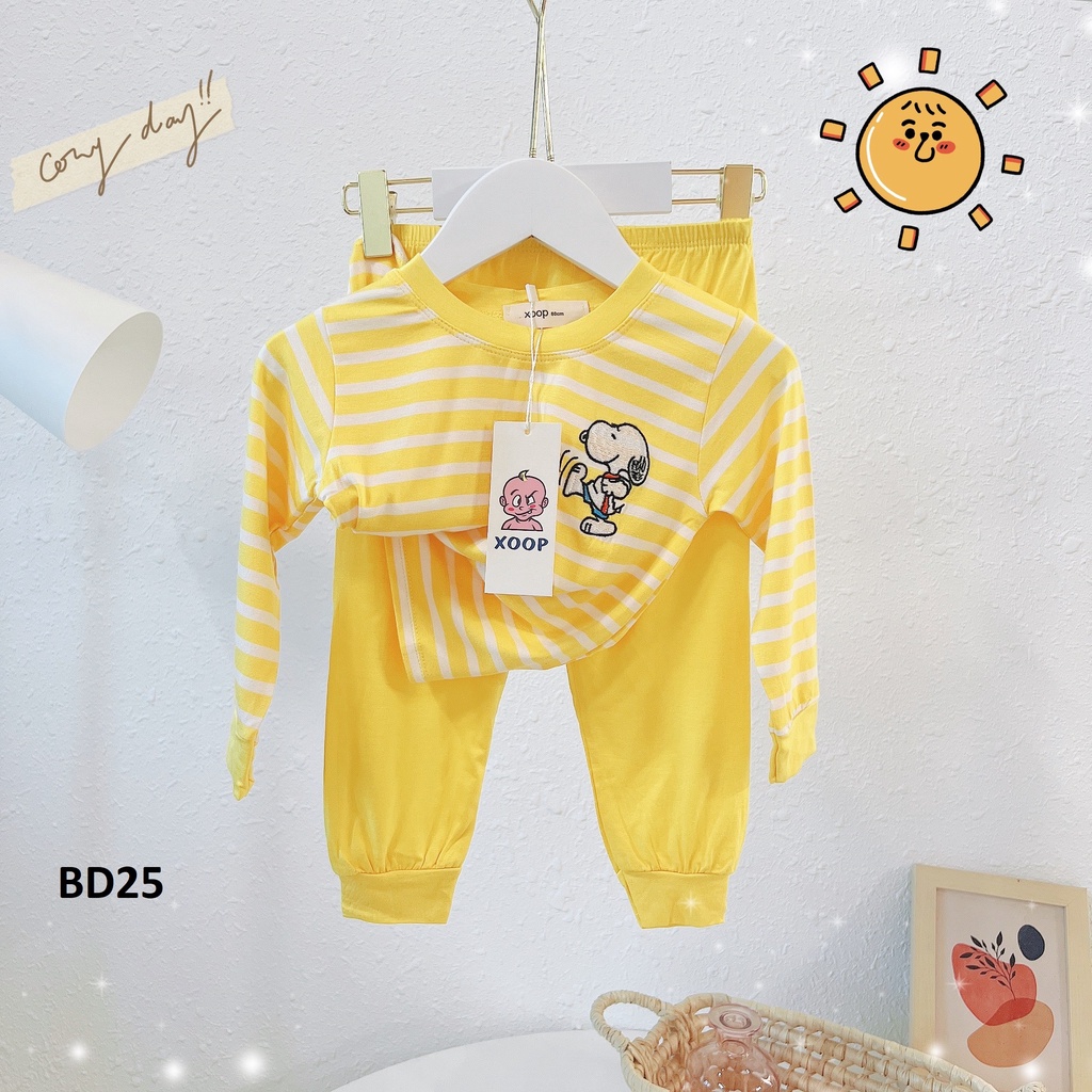 Bộ dài tay  sọc dệt - Bộ dài tay xoop  thêu chó snoopy cho bé ( cân nặng từ 8-19kg) BD25
