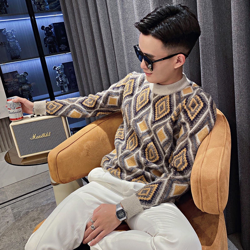 Áo Sweater Dệt Kim Dày Dặn Thời Trang Thu Đông Cho Nam Giới