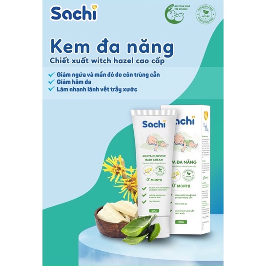Kem đa năng Sachi  Giúp làm lành nhanh vết trầy xước, giảm hăm da, giảm ngứa và mẫn đỏ do côn trùng cắn.