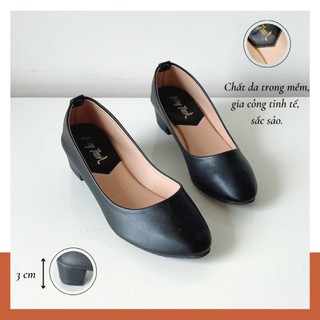 Giày Cao Gót Đế Vuông 3cm Mũi Nhọn Basic Màu Đen Hoàng Thanh G2
