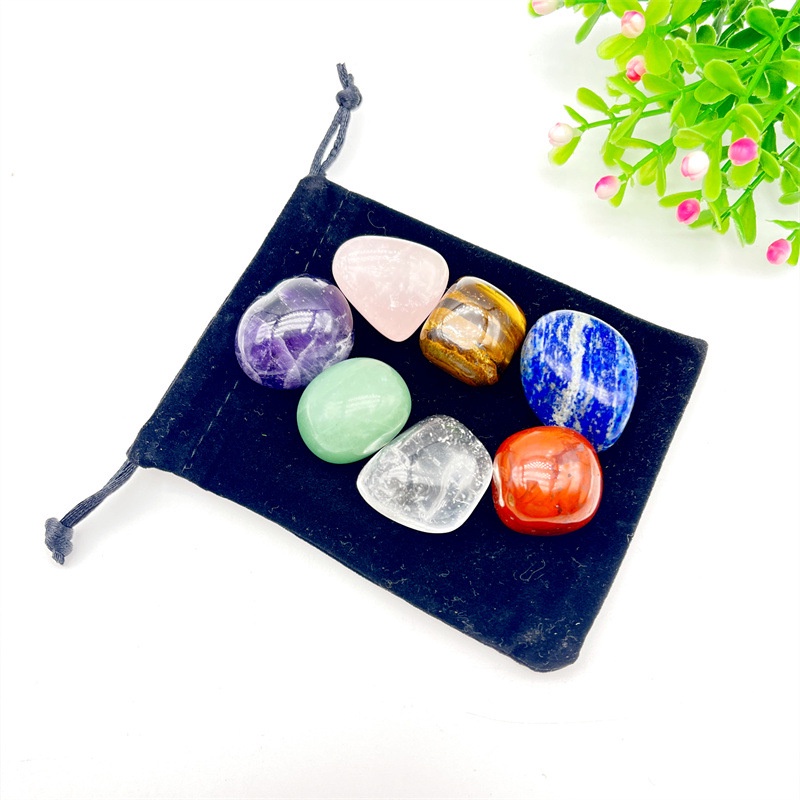 Sét 7 viên đá chakra tự nhiên mang năng lượng tích cực kèm túi màu ngẫu nhiên