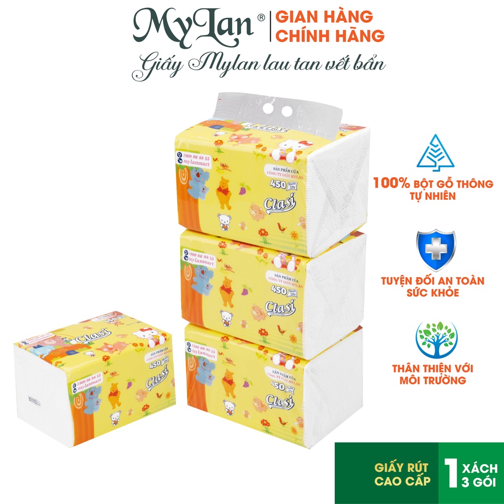 Khăn giấy rút cao cấp Mylan, rút con khỉ ngắn, 3 gói/lốc