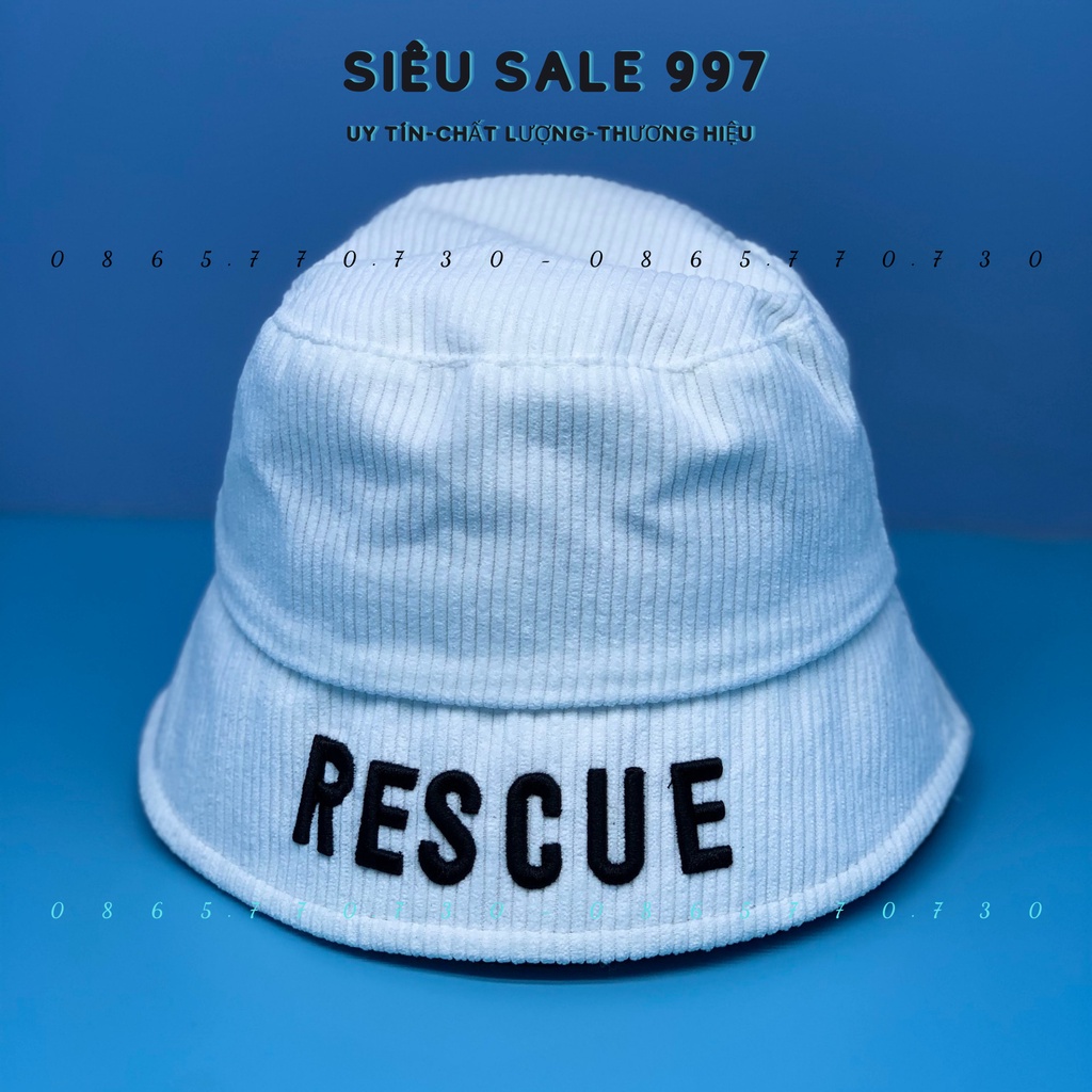 MŨ BUCKET DẠNG CỤP CHẤT NỈ NHUNG GÂN THÊU VÀNH RESCUE CAO CẤP NHIỀU MÀU THỜI TRANG