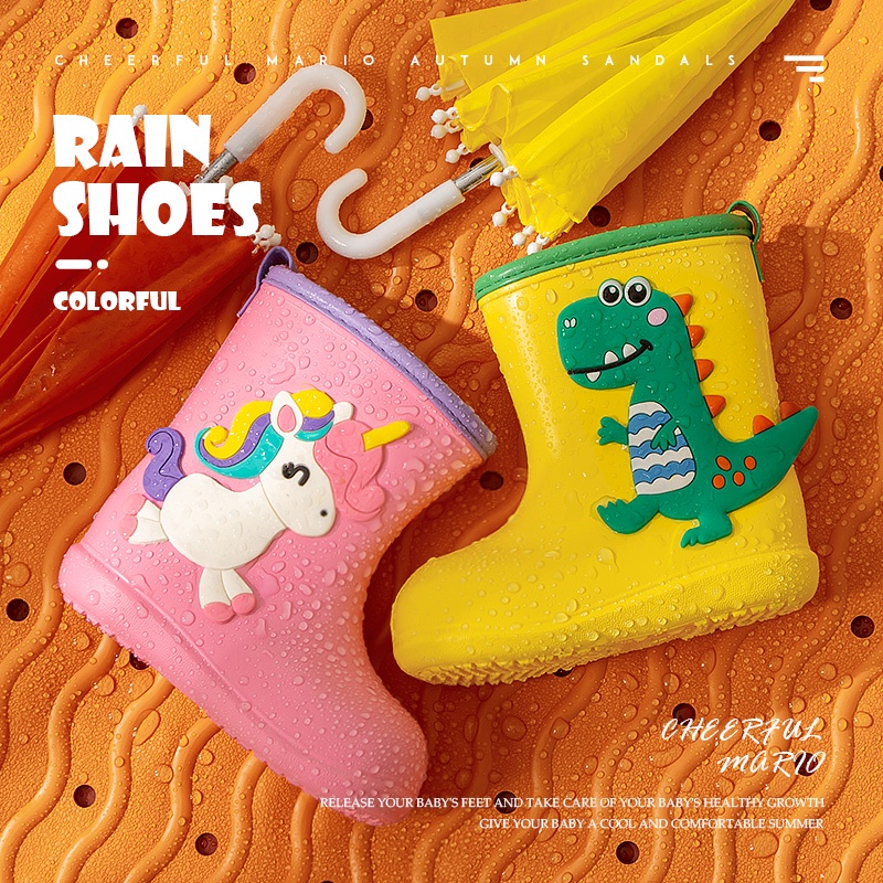 Ủng đi mưa Cheerful Mario chống trượt chống thấm nước họa tiết khủng long hoạt hình cho bé