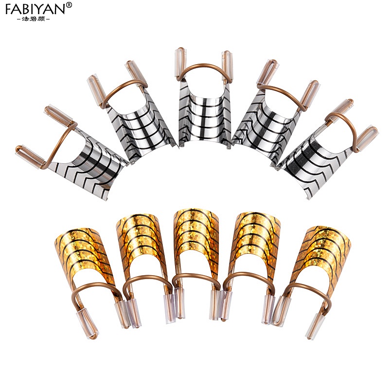 Set 5 Khuôn Nối Dài Móng Gel UV Bằng Lá Nhôm Dạng Cong Chữ C Có Thể Tái Sử Dụng