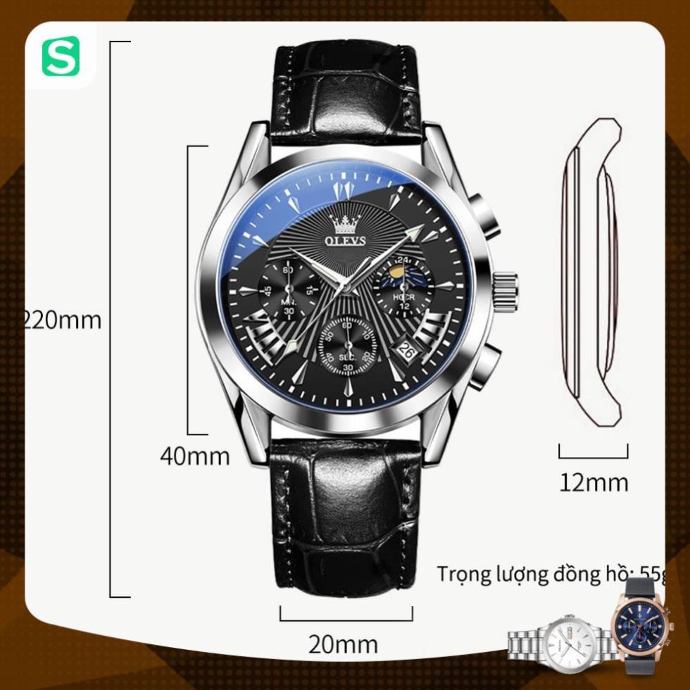 Đồng hồ nam chính hãng OLEVS 2876 dây da bò Chống thấm nước sâu hiệu ứng phát sáng