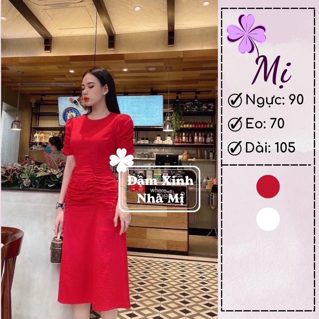 (HÌNH THẬT) Đầm Nữ Dự Tiệc Cưới Cổ Tròn Tùng Nhúng Sang Chảnh, Váy Thiết Kế Tay Ngắn Sang Trọng 2 Màu Trắng Đỏ