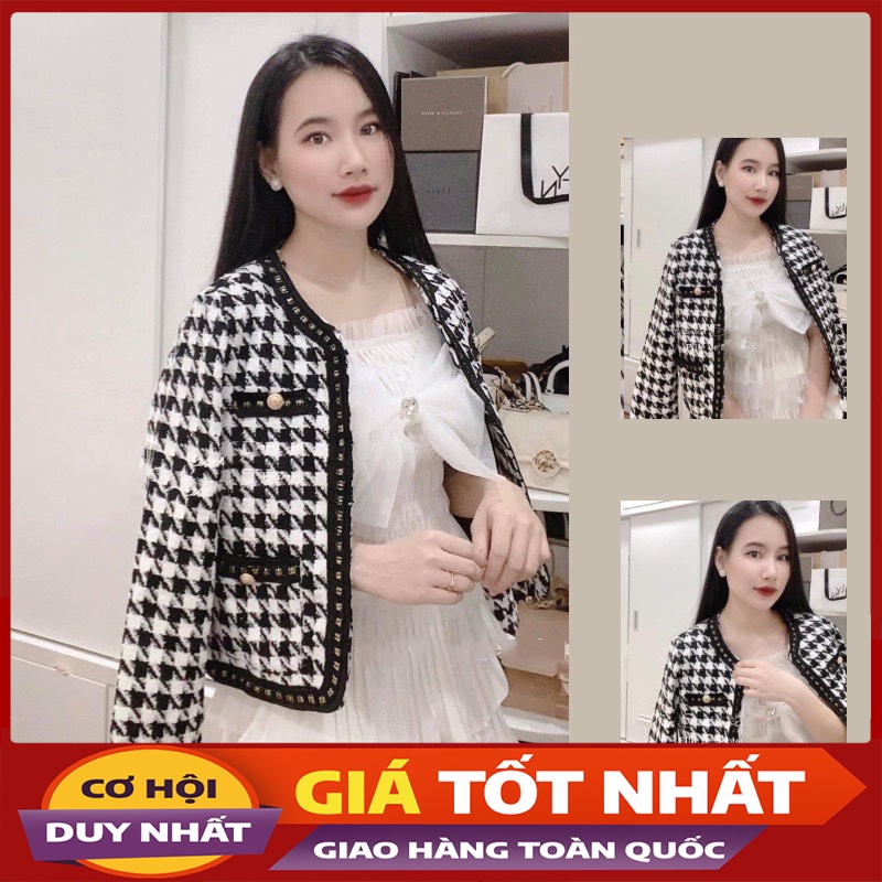 Áo khoác Dạ Caro Túi Ngang Cúc Ngọc Phối Viền Hàng Quảng Châu M2734 - Violet