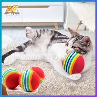 Image of Mainan Bola gigit Kucing Anjing motif warna pelangi