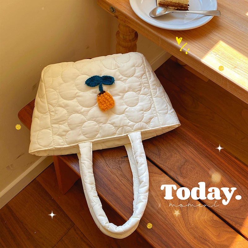 Túi Xách Tote Dệt Kim Họa Tiết Hoa Tulip Thời Trang Thu Đông Mới