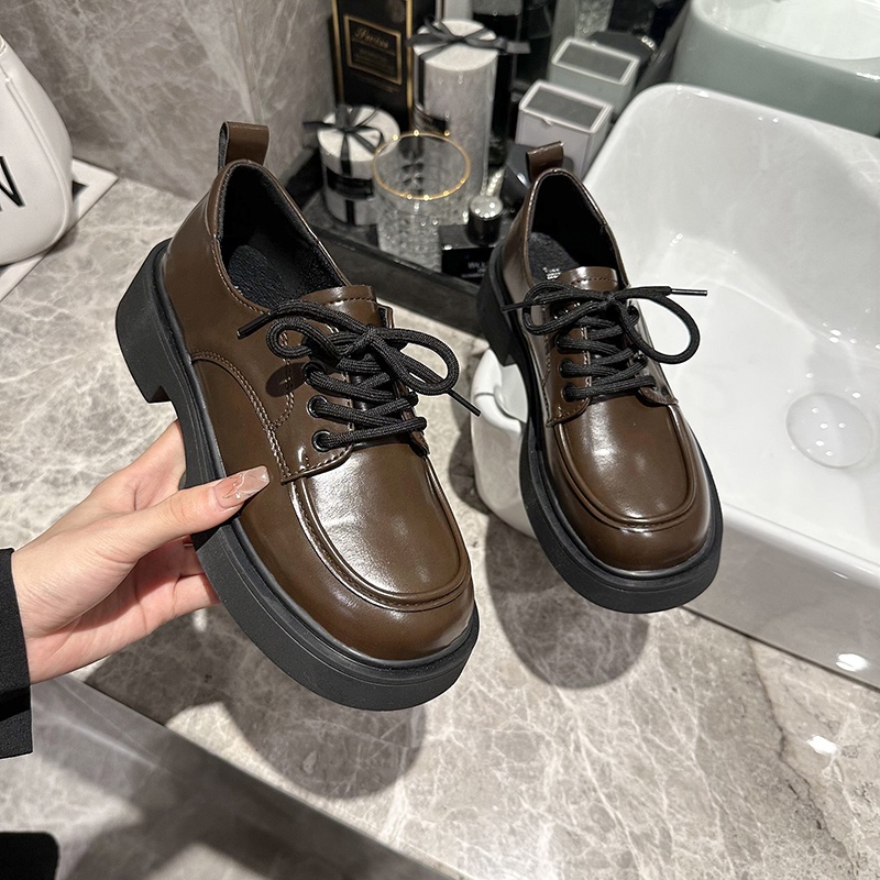 Giày Da Buộc Dây Đế Dày Chống Trượt Phong Cách Anh Quốc Cho Nữ