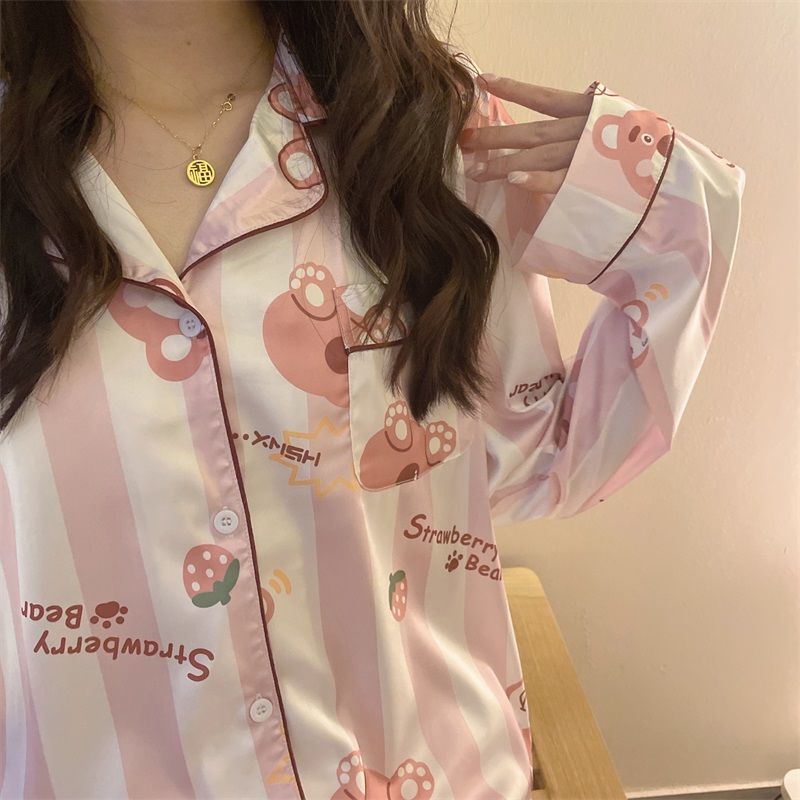 Bộ Đồ Ngủ Tay Dài In Họa Tiết Hoạt Hình Phong Cách Nhật Bản Dễ Thương Thời Trang Mùa Thu Cho Nữ